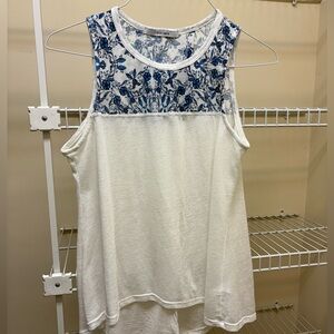 Charming White Tank Top with Blue Floral Accents